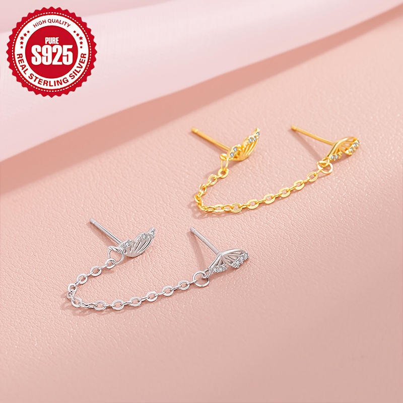 Women's S925 Silver Butterfly Stud Earrings with Zirconia Accents